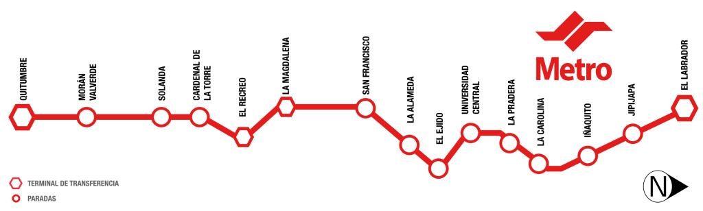 Mapa de la red del metro de quito